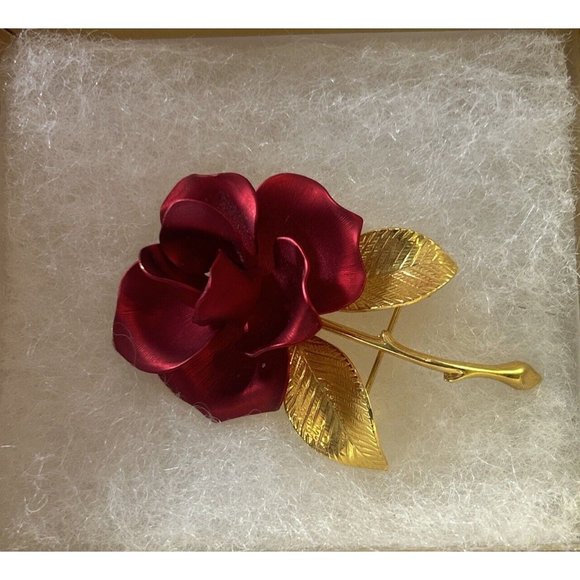 Cerrito Jewelry - CERRITO Enamel Red Rose Flower Brooch Pin Vintage Approx 2.5"
